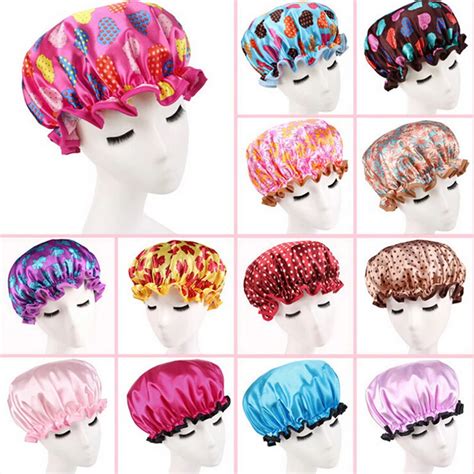 Women Waterproof Polka Dot Flower Hair Cover Elastic Bath Bathing