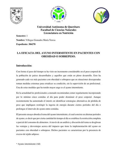 La Eficacia Del Ayuno Intermitente En Pacientes Con Obesidad O