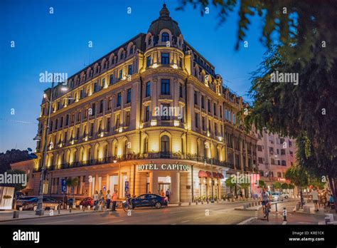 Bucharest, Romania - June 20, 2017: Bucharest city center view at night ...