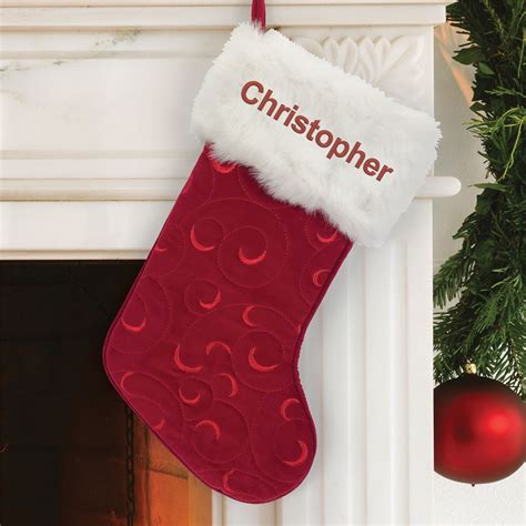 Embroidered Red Velvet Embossed Stocking Tsforyounow