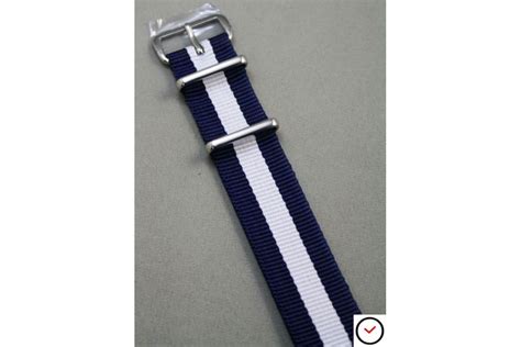 G Nato Watch Strap Navy Dark Blue White Central Stripe