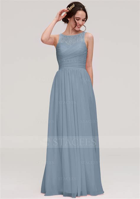 A Line Princess Bateau Sleeveless Long Floor Length Chiffon Wedding