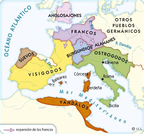 El occidente germánico en el siglo VI Mapa historico Mapas Diseño