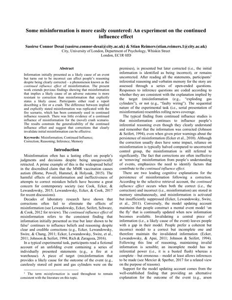 (PDF) Some misinformation is more easily countered: An experiment on ...