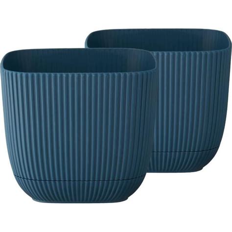 Lot De 2 Pots De Fleurs Avec Soucoupe En Plastique Forme Carrée