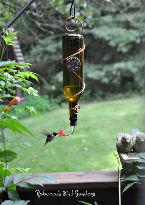 Blue Wine Bottle Hummingbird Feeder The Viño Bird Feeder Etsy Blue Wine Bottles Humming