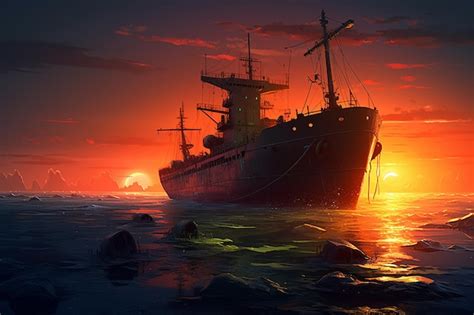 A Derelict Ship Leaking Oil Into The Ocean Premium Ai Generated Image