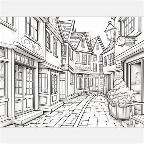 50 Street Scenes Colouring Pages For Adults Urban City Streets With