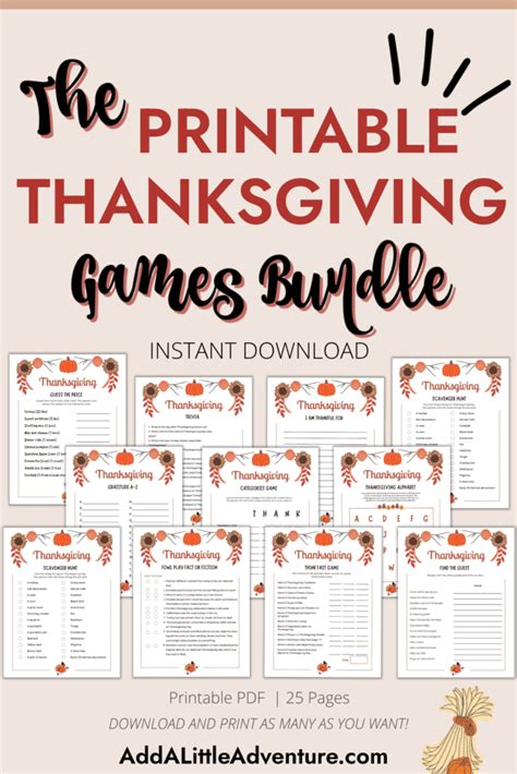 Thanksgiving Games Printable Downloadable Pdf