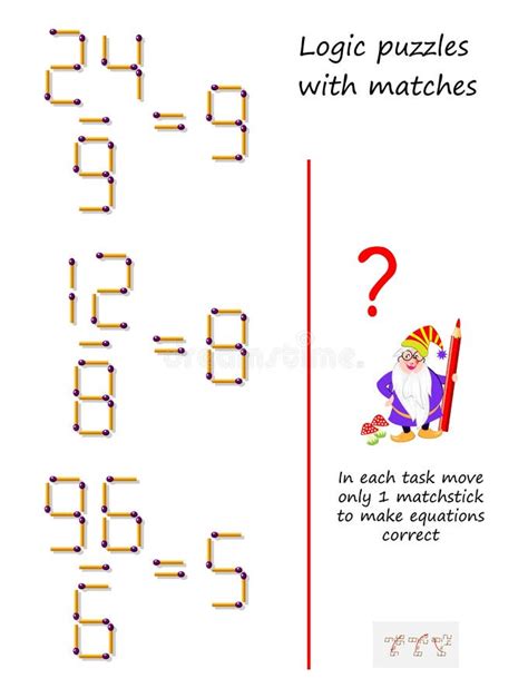 Logic Puzzle Game With Matches In Each Task Move Only Matchstick To