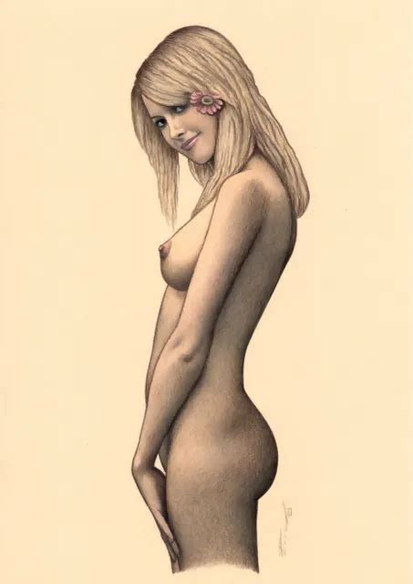 FEMALE NUDE ORIGINAL Drawing Drawing Nude Woman Pin Up Naked Girl