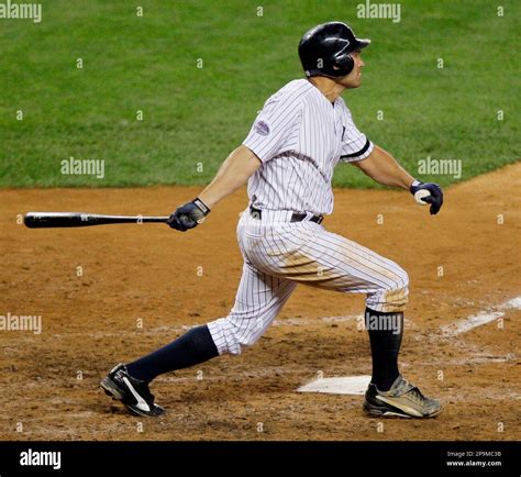 New York Yankees Johnny Damon Follows Through On His Eighth Inning