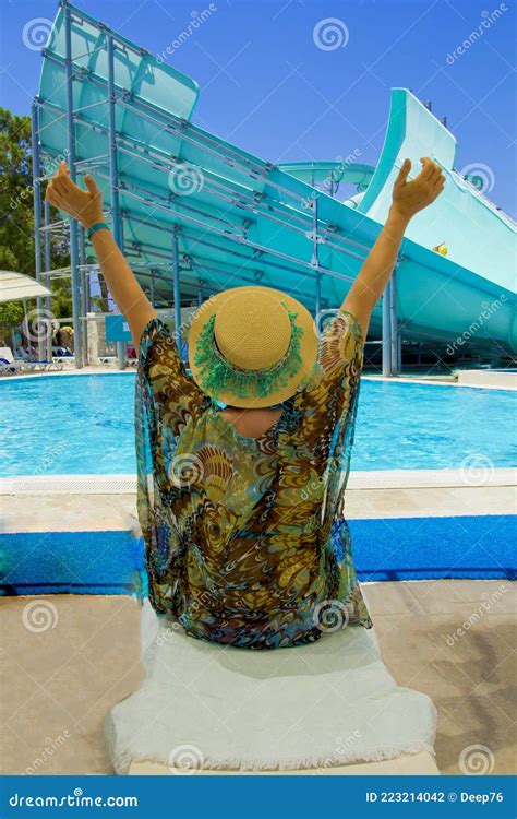 Young Woman In A Hat At The Pool In A Resort Stock Photo Image Of