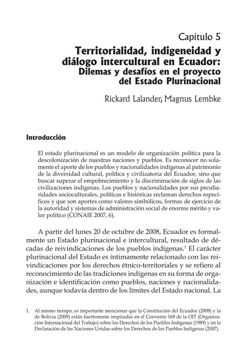 Pdf Territorialidad Indigeneidad Y Di Logo Intercultural En Ecuador