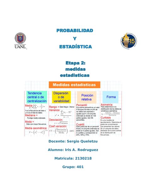 DHH EV2 Py E pye PROBABILIDAD Y ESTADÍSTICA Etapa 2 medidas