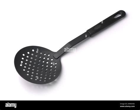 Black Plastic Kitchen Skimmer Isolated On White Stock Photo Alamy