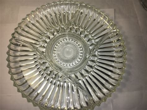 Vintage Sawtooth Platter Glass Serving Plate 5 Section Serving Platter Indiana Glass Tray