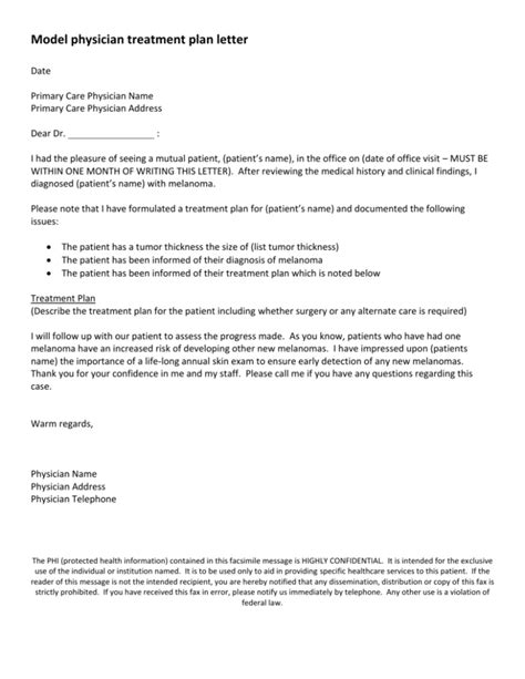 Model Physician Treatment Plan Letter