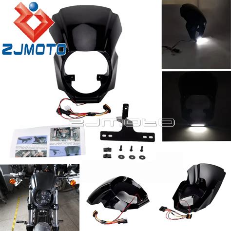 Motorcycle Front Headlight Fairing Cover Black Cowl With Led Daytime