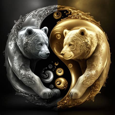 Gold and Silver Bears Yin and Yang Yin yang Arte del delfín Arte de