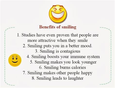 A Poster With The Words Benefits Of Smiling