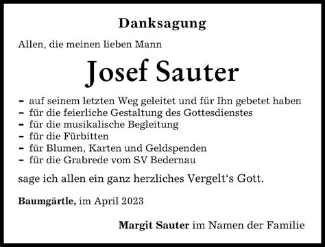 Traueranzeigen Von Josef Sauter Augsburger Allgemeine Zeitung