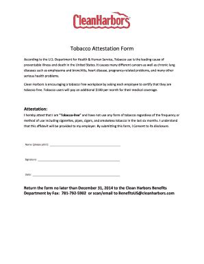 Fillable Online Tobacco Attestation Form Clean Harbors My Health Fax