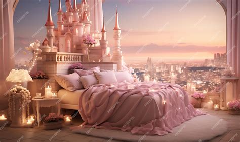 Premium Ai Image Backdrop Of Fairy Tale Room Castle Themed Bed