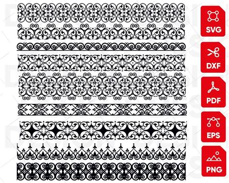 A Set Of Black And White Lace Borders With Red Labels On Them For Svg