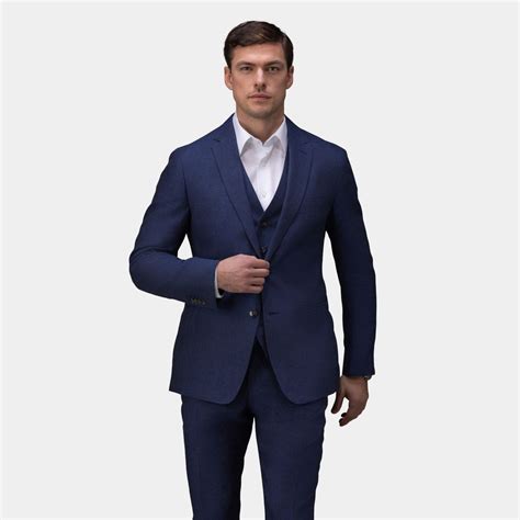 Marineblauer Dreiteiliger Melange Anzug Tailor Store