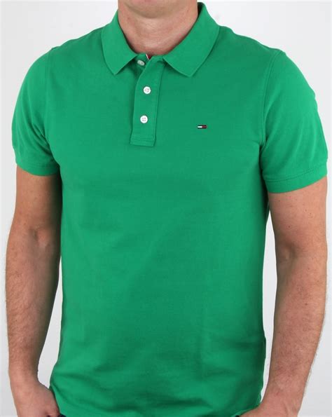 Tommy Hilfiger Cotton Pique Polo Shirt Green Mens Polo Shirt Cotton