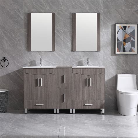 Buy Wonline 60 Bathroom Vanity Wood Cabinet W Double White Sink Andfaucet Shaker Vanity Base