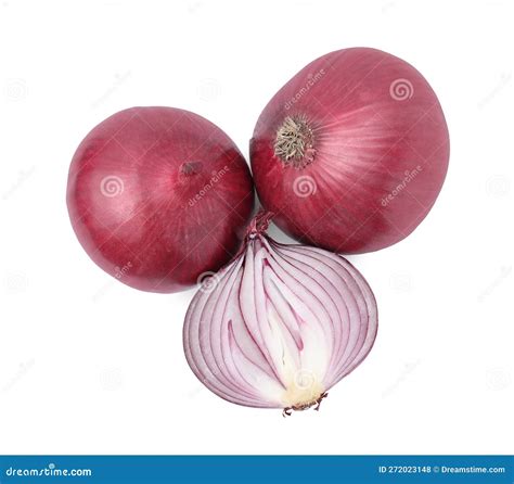 Ripe Fresh Red Onions Isolated On White Top View Stock Photo Image