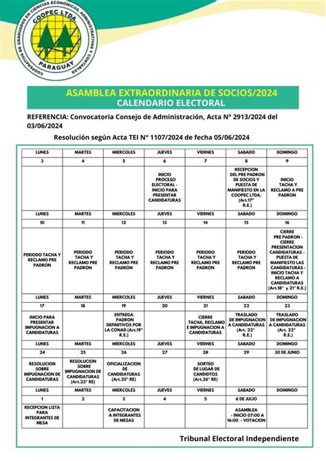 CALENDARIO ELECTORAL ASAMBLEA EXTRAORDINARIA 2024 COOPEC LTDA