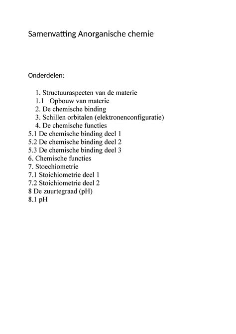 Samenvatting Anorganische Chemie Samenvatting Anorganische Chemie