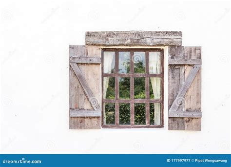 Classic Wooden Window On White Wall Stock Image Image Of Home