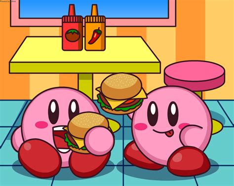 Kirby Eating Burger!! by Kittykun123 on DeviantArt