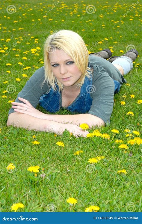 Blond Girl Lay In Field Stock Image Image Of Female 14858549