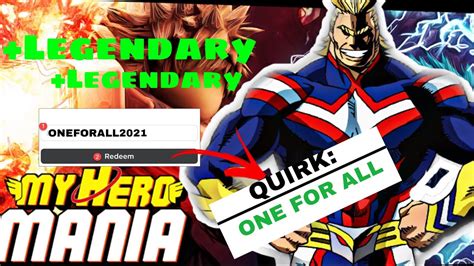 New Legendary Codes My Hero Mania Youtube