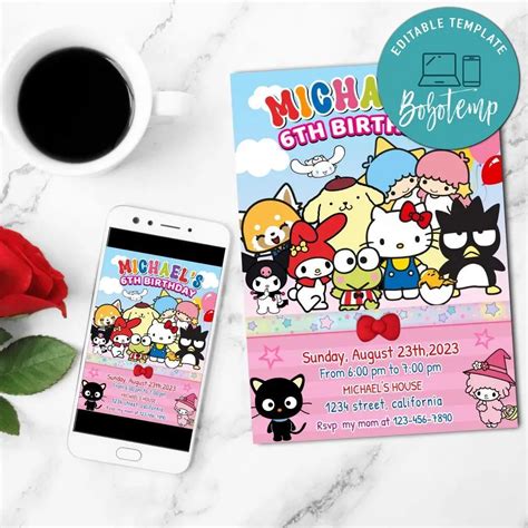 Sanrio Invitation Customizable Template Diy Bobotemp