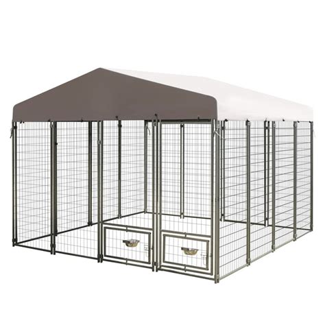 Veikous 10x10 Ft Outdoor Large Dog Kennel With Canopy 2 Bowl Holders