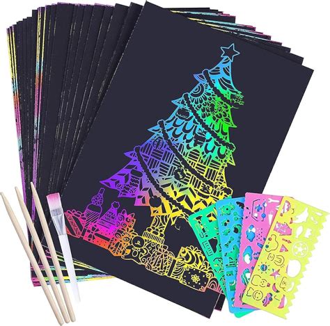 Mumoo Bear 60pcs Scratch Paper Art Set Rainbow Magic Scratch Off Art