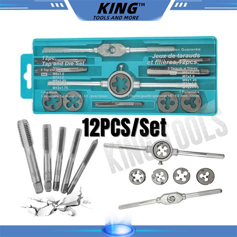 12PCS Threading Tap and Die Set Metric hand tap set threader tool ...