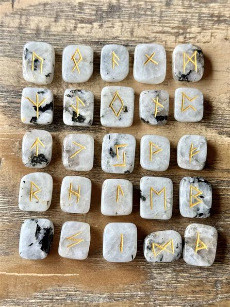 Rainbow Moonstone Rune Set Elder Futhark Mama Moon Rocks