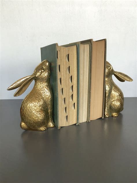 Vintage Brass Bunny Rabbit Bookends Woodland Nursery Decor