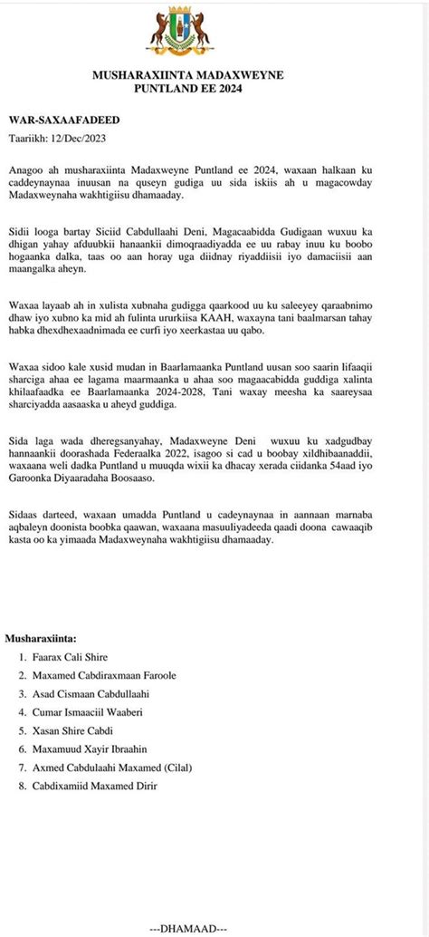 Wararka Maanta Arbaco Dec 13 2023 Qaar Kamid Ah Mucaaradka Puntland