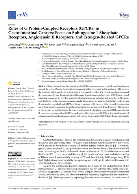 Pdf Roles Of G Protein Coupled Receptors Gpcrs In Gastrointestinal Cancers Focus On