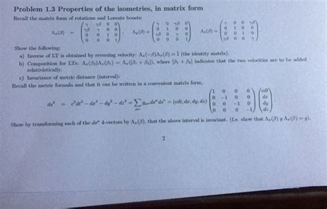 Solved Problem 1 3 Properties Of The Isometries In Matrix Chegg