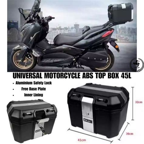 Universal Motorcycle Top Box ABS 45L Waterproof Rack Aluminium Safety