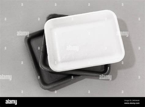 Group Of Styrofoam Trays Used For Food Black And White Disposable